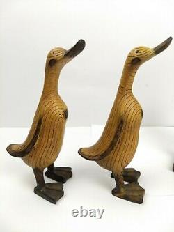 Ensemble 3 Vintage Wood Grain Wood Carved Goose Oies Canards Oiseaux Folk Art