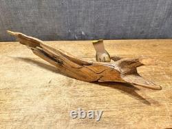 Ensemble de 2 Oiseaux en Art Populaire Sculptés et Peints à la Main sur Branches de Bois Flotté - Accroche Murale