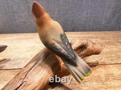 Ensemble de 2 Oiseaux en Art Populaire Sculptés et Peints à la Main sur Branches de Bois Flotté - Accroche Murale