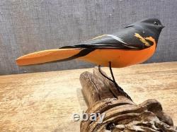 Ensemble de 2 Oiseaux en Art Populaire Sculptés et Peints à la Main sur Branches de Bois Flotté - Accroche Murale