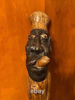 Fabuleux Vintage Black Folk Art Wood Carving Par Roy Butcher De Louisiane 23
