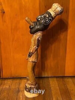Fabuleux Vintage Black Folk Art Wood Carving Par Roy Butcher De Louisiane 23