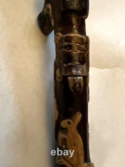 Fantastic Antique/vintage Miniature Folk Art Wood Carved Cane Walking Stick