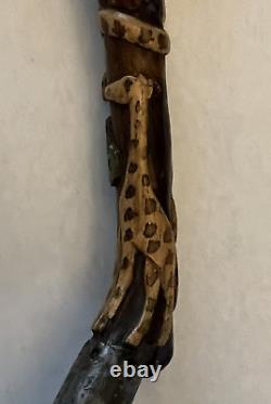 Fantastic Antique/vintage Miniature Folk Art Wood Carved Cane Walking Stick
