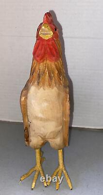 Fantastique Look Vintage En Bois Sculpté Folk Art Rooster Chicken Sculpture
