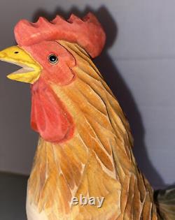Fantastique Look Vintage En Bois Sculpté Folk Art Rooster Chicken Sculpture