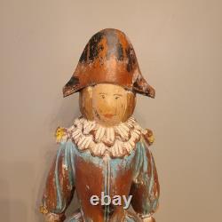 Figure continentale en bois sculpté polychrome représentant un homme sautant à la corde, vintage, 20,5 pouces de hauteur