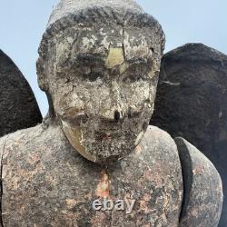 Figure d'ange en bois sculpté à la main avec ailes en métal, art populaire, Santos, colonial espagnol
