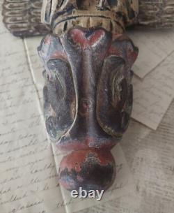 Figure d'ange en bois sculpté polychrome vintage, putti priant, art populaire