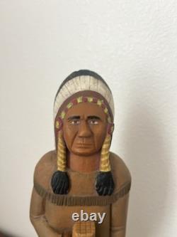 Figure d’art populaire indienne en bois sculpté vintage pour magasin de cigares, cigare de 18,5, bois 5¢