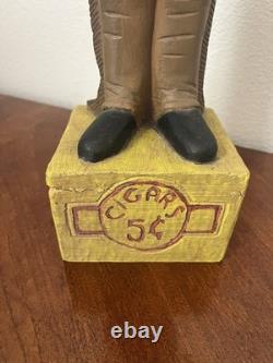 Figure d’art populaire indienne en bois sculpté vintage pour magasin de cigares, cigare de 18,5, bois 5¢