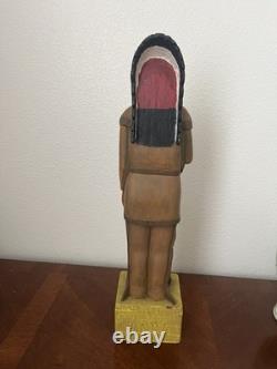 Figure d’art populaire indienne en bois sculpté vintage pour magasin de cigares, cigare de 18,5, bois 5¢