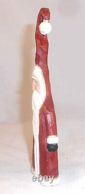 Figure de Père Noël en bois peint polychrome sculptée à la main par Doug Shaw