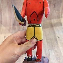 Figure de diable rouge en bois sculpté avec couteau Statue d'art populaire mexicain 10