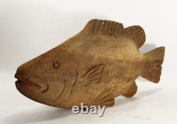 Figure de poisson en driftwood sculpté antique Lg - Art populaire américain