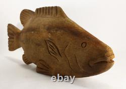 Figure de poisson en driftwood sculpté antique Lg - Art populaire américain