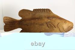 Figure de poisson en driftwood sculpté antique Lg - Art populaire américain
