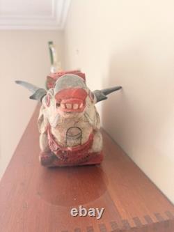 Figure en bois peinte et sculptée à la main d'ox / taureau, art populaire asiatique, style sacré Nandi