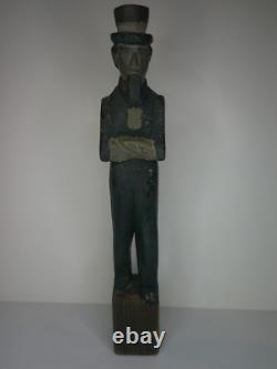 Figure en bois sculptée à la main et peinte représentant Oncle Sam, art populaire antique, fin des années 1800 Z50