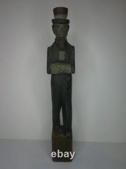 Figure en bois sculptée à la main et peinte représentant Oncle Sam, art populaire antique, fin des années 1800 Z50