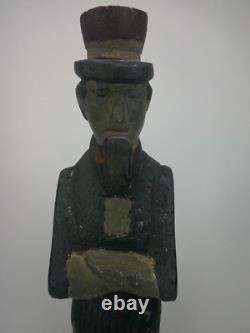 Figure en bois sculptée à la main et peinte représentant Oncle Sam, art populaire antique, fin des années 1800 Z50