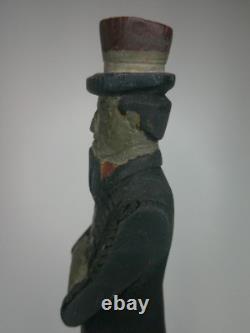 Figure en bois sculptée à la main et peinte représentant Oncle Sam, art populaire antique, fin des années 1800 Z50