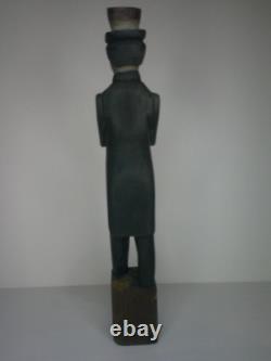 Figure en bois sculptée à la main et peinte représentant Oncle Sam, art populaire antique, fin des années 1800 Z50