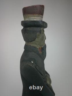 Figure en bois sculptée à la main et peinte représentant Oncle Sam, art populaire antique, fin des années 1800 Z50
