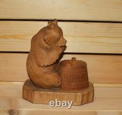 Figurine D'ours En Bois Sculpté À La Main Antique