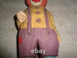 Figurine En Bois Sculpté À La Main Folk Art Primitve Glen Harbin Circus Clown Coloré