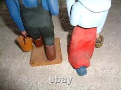 Figurine En Bois Sculpté À La Main Folk Art Primitve Glen Harbin Vieux-pays Couple
