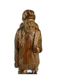 Figurine Sculptée à la Main de l'Artiste Folk Canadien Gaston Turcotte Signée, Manque un Bâton