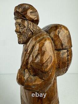 Figurine Sculptée à la Main de l'Artiste Folk Canadien Gaston Turcotte Signée, Manque un Bâton