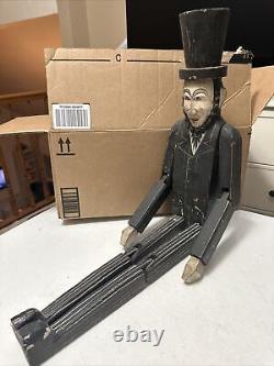 Figurine articulée en bois du bûcheron Abraham Lincoln vintage de 32 pouces en art populaire