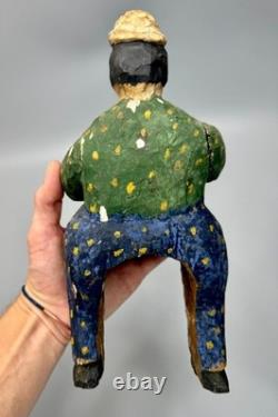 Figurine de cavalier en bois sculpté et peint, art populaire guatémaltèque vintage, 17 pouces