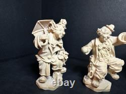 Figurine de clown en art populaire en bois sculpté à la main, Slovaquie, 3 très détaillées, non peintes
