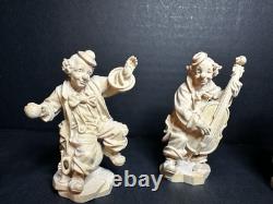 Figurine de clown en art populaire en bois sculpté à la main, Slovaquie, 3 très détaillées, non peintes