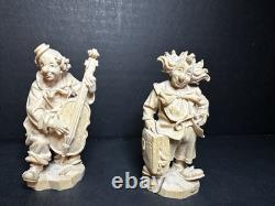 Figurine de clown en art populaire en bois sculpté à la main, Slovaquie, 3 très détaillées, non peintes