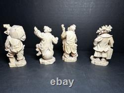 Figurine de clown en art populaire en bois sculpté à la main, Slovaquie, 3 très détaillées, non peintes