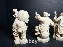 Figurine de clown en art populaire en bois sculpté à la main, Slovaquie, 3 très détaillées, non peintes