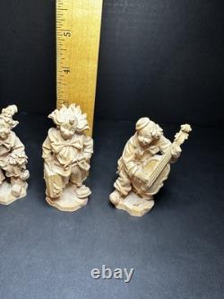 Figurine de clown en art populaire en bois sculpté à la main, Slovaquie, 3 très détaillées, non peintes