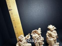 Figurine de clown en art populaire en bois sculpté à la main, Slovaquie, 3 très détaillées, non peintes
