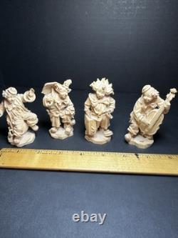 Figurine de clown en art populaire en bois sculpté à la main, Slovaquie, 3 très détaillées, non peintes