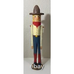 Figurine de cowboy en bois sculpté vintage art populaire bottes chapeau bandana Americana Western