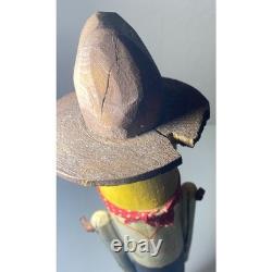 Figurine de cowboy en bois sculpté vintage art populaire bottes chapeau bandana Americana Western