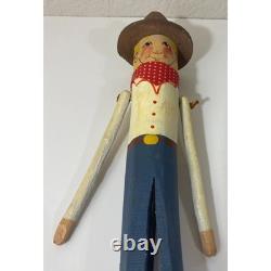 Figurine de cowboy en bois sculpté vintage art populaire bottes chapeau bandana Americana Western