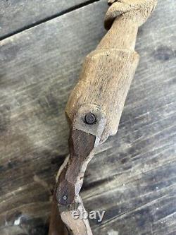 Figurine de danse antique en bois sculpture d'art populaire vers 1930 haute avec support