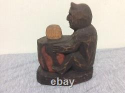 Figurine diabolique en bois sculptée à la main, art populaire polonais vintage signée