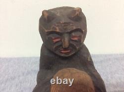 Figurine diabolique en bois sculptée à la main, art populaire polonais vintage signée