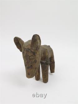 Figurine en bois sculptée d'art folklorique vintage, chien, 8,5 pouces de long x 5,5 pouces de haut